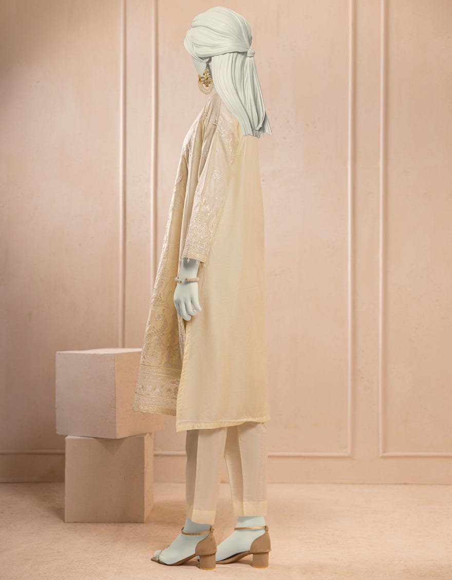 WHITE RAW SILK 2PC STITCHED