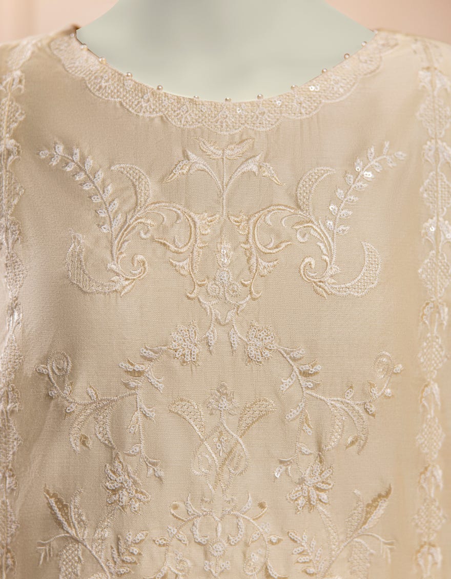 WHITE RAW SILK 2PC STITCHED