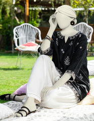 BLACK DOBBY EMBROIDERED KURTI