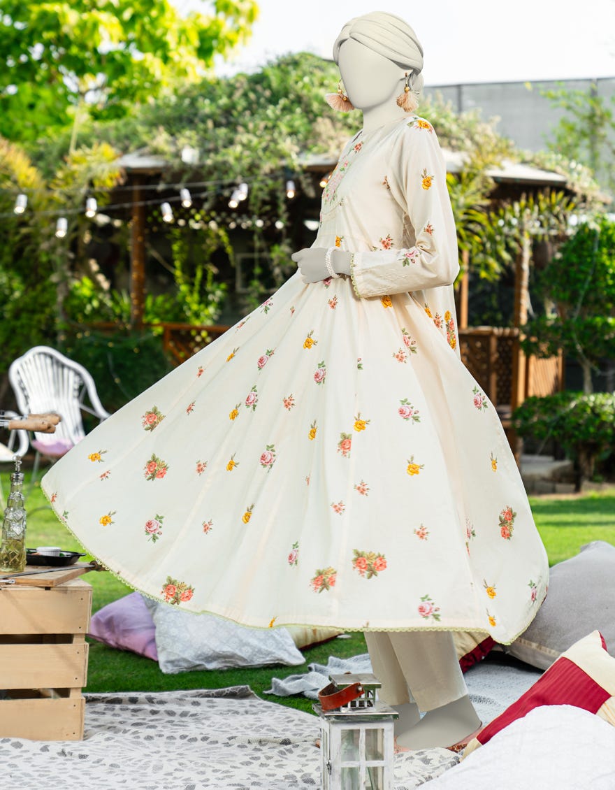 BEIGE LAWN EMBROIDERED KURTI