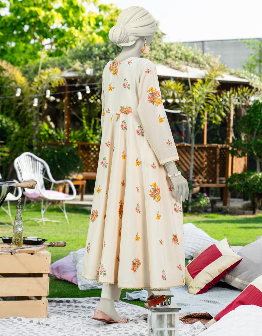 BEIGE LAWN EMBROIDERED KURTI