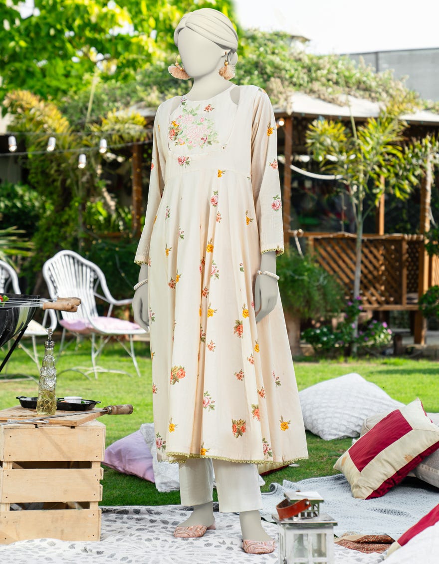 BEIGE LAWN EMBROIDERED KURTI