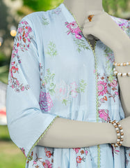 BLUE COTTON LAWN EMBROIDERED KURTI