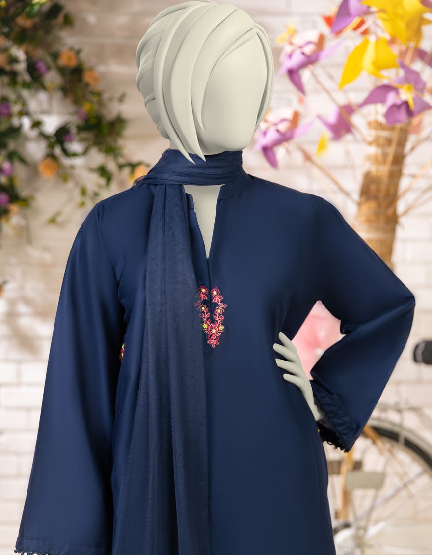 BLUE LAWN EMBROIDERED 3PC STITCHED