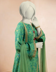 GREEN DYED EMBROIDERED 3PC STITCHED