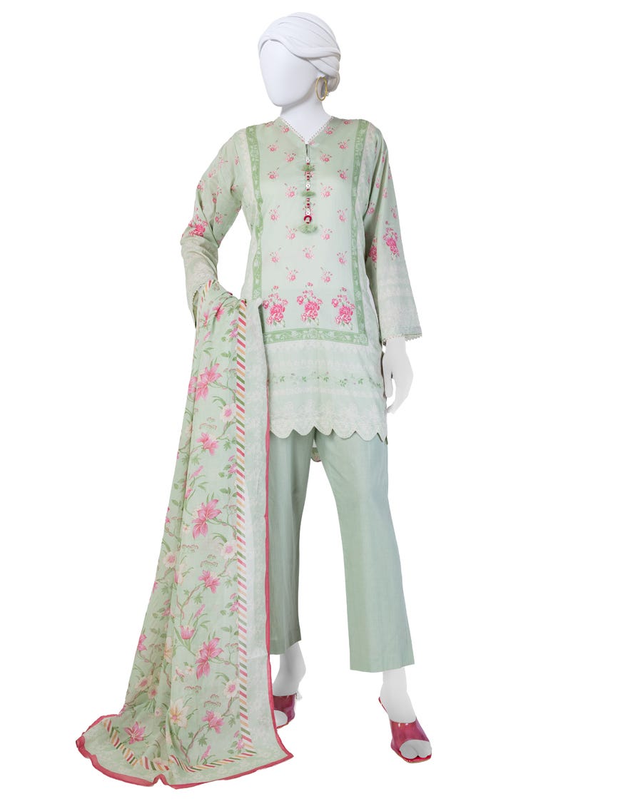 GREEN LAWN PRINTED 3PC STITCHED | JLAWN-S-25-801