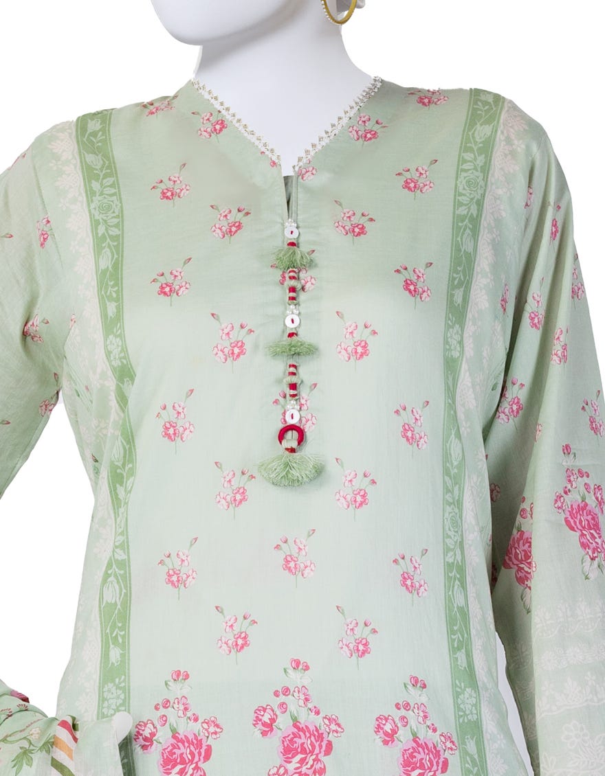 GREEN LAWN PRINTED 3PC STITCHED | JLAWN-S-25-801