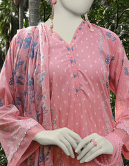 PINK LAWN PRINTED UNSTITCHED 3PC | JLAWN-S-25-802