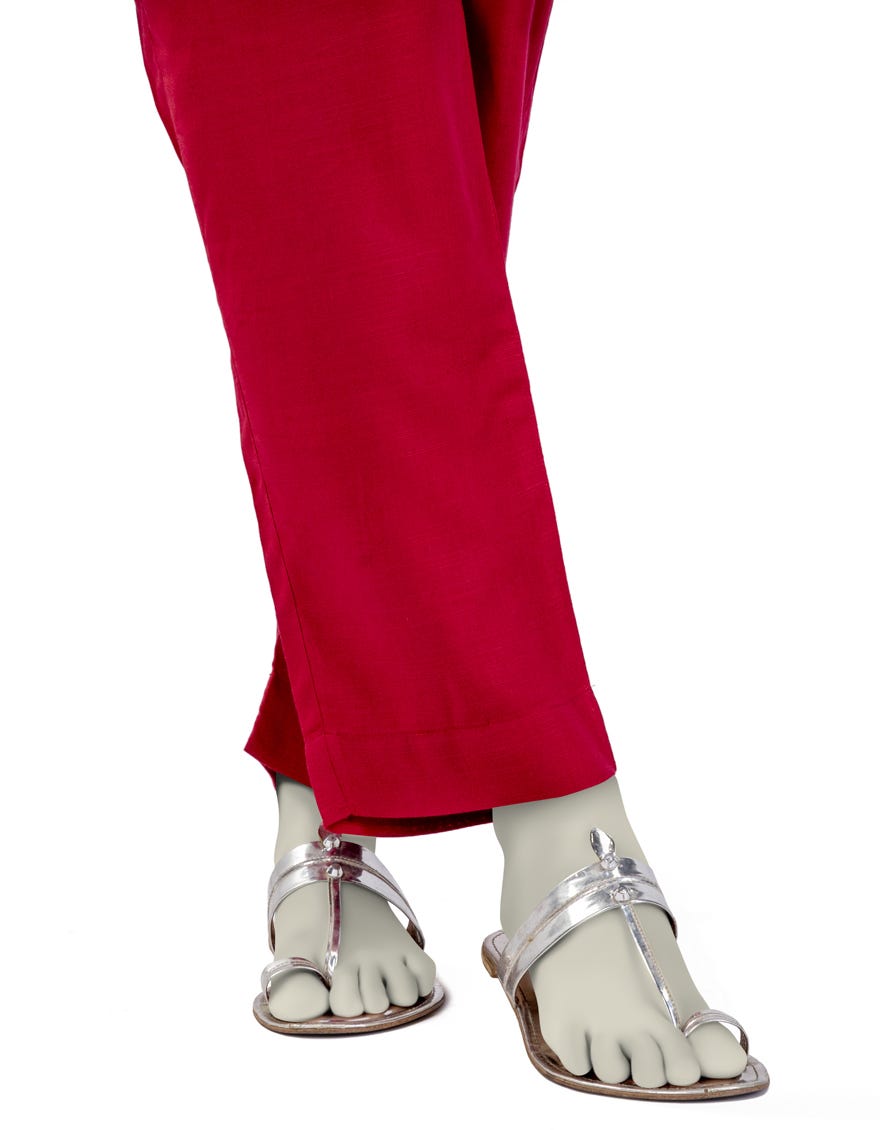 RED RAW SILK BASIC TROUSERS