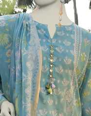 BLUE LAWN PRINTED UNSTITCHED 3PC | JLAWN-S-25-803