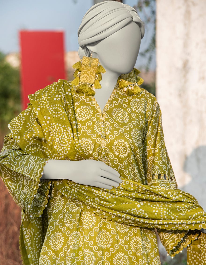 GREEN LAWN PRINTED UNSTITCHED 3PC | JLAWN-S-25-807