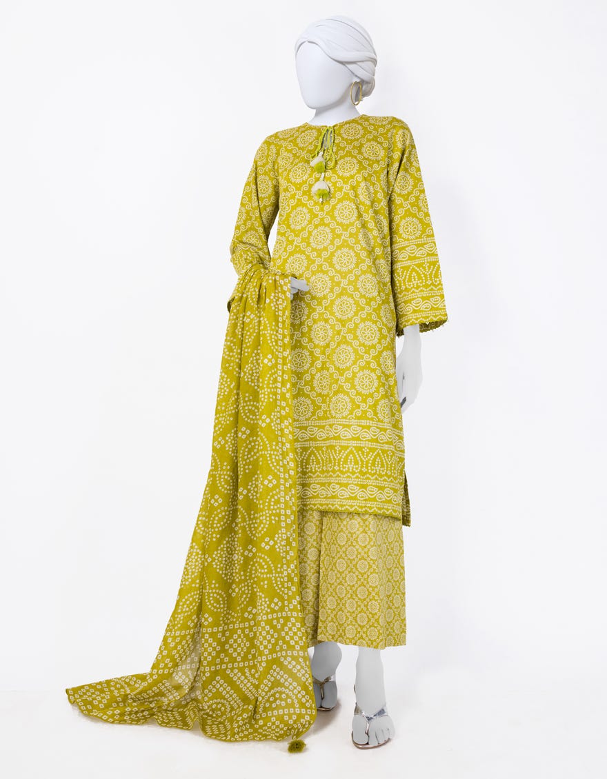 GREEN LAWN PRINTED 3PC STITCHED | JLAWN-S-25-807