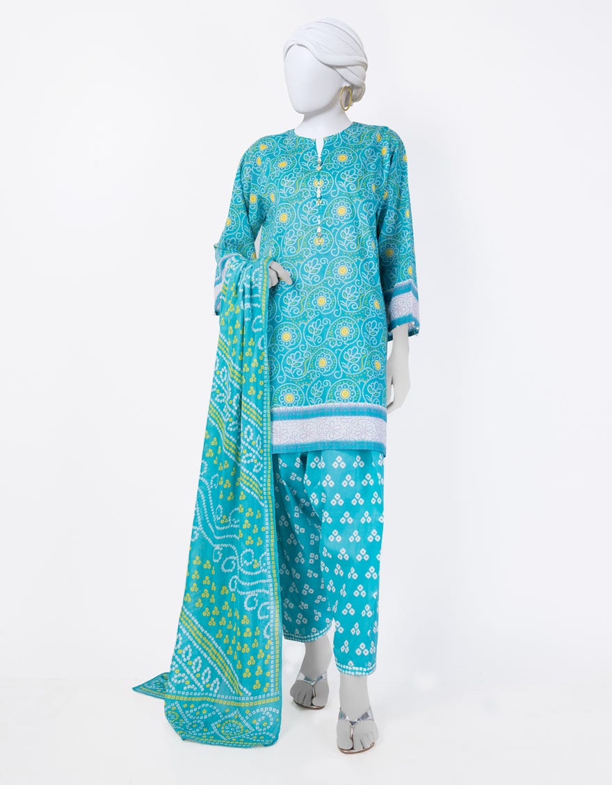 BLUE LAWN PRINTED 3PC STITCHED | JLAWN-S-25-808