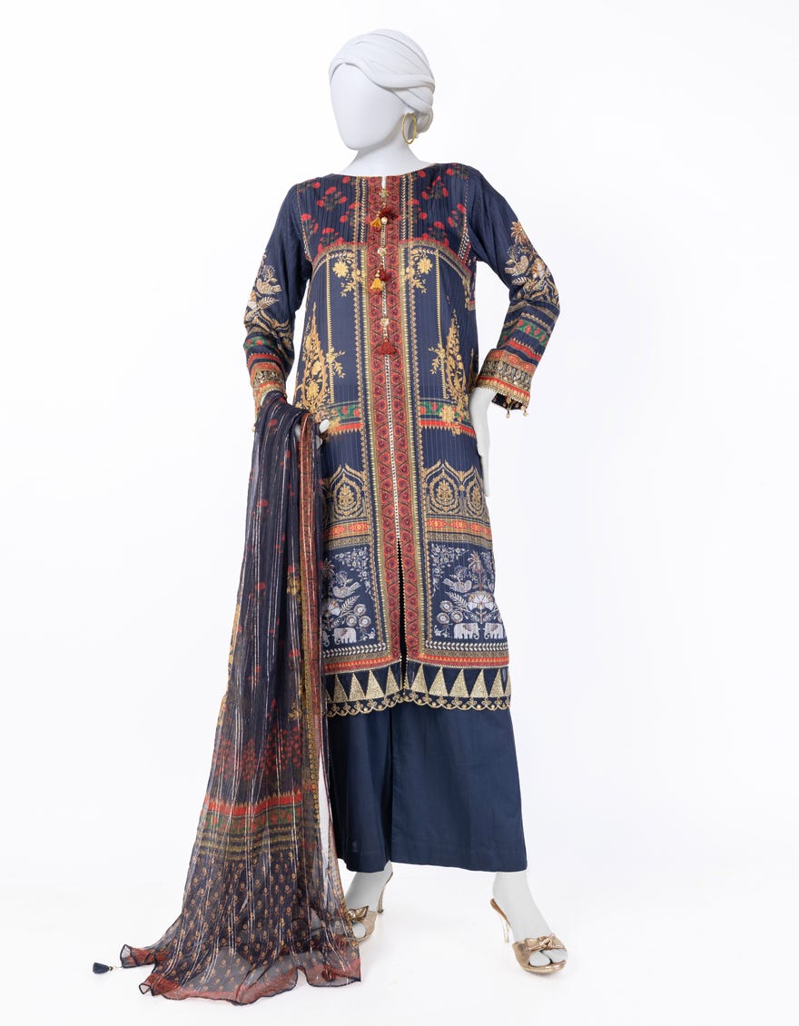 BLUE DOBBY EMBROIDERED 3PC STITCHED | JLAWN-S-25-810