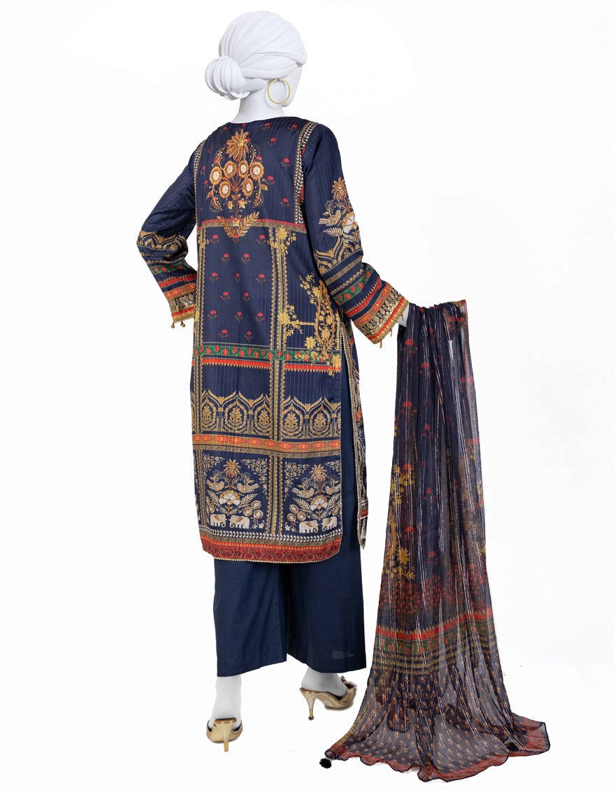 BLUE DOBBY EMBROIDERED 3PC STITCHED | JLAWN-S-25-810
