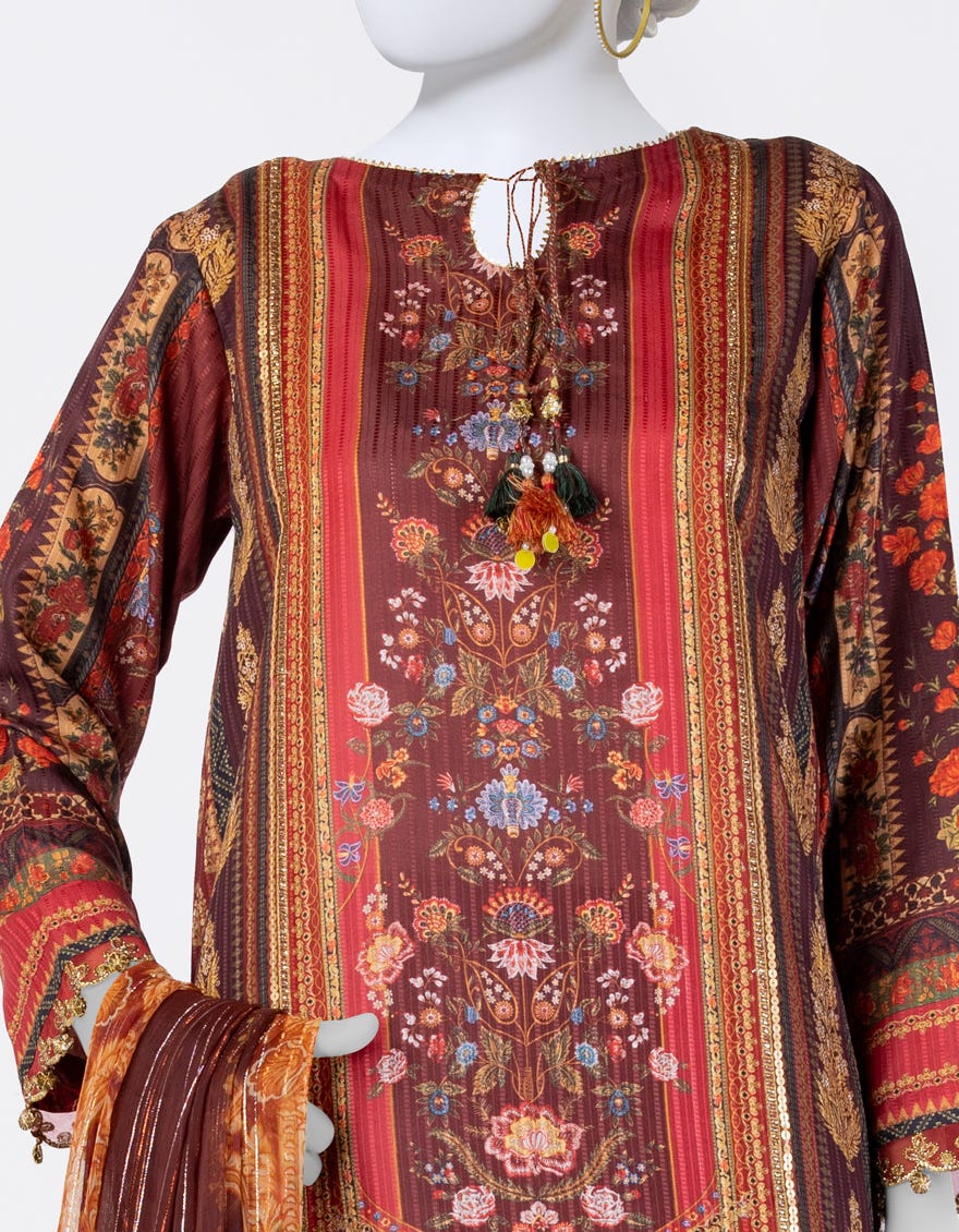 BROWN DOBBY EMBROIDERED 3PC STITCHED | JLAWN-S-25-811