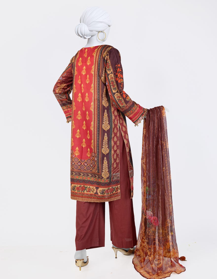 BROWN DOBBY EMBROIDERED 3PC STITCHED | JLAWN-S-25-811