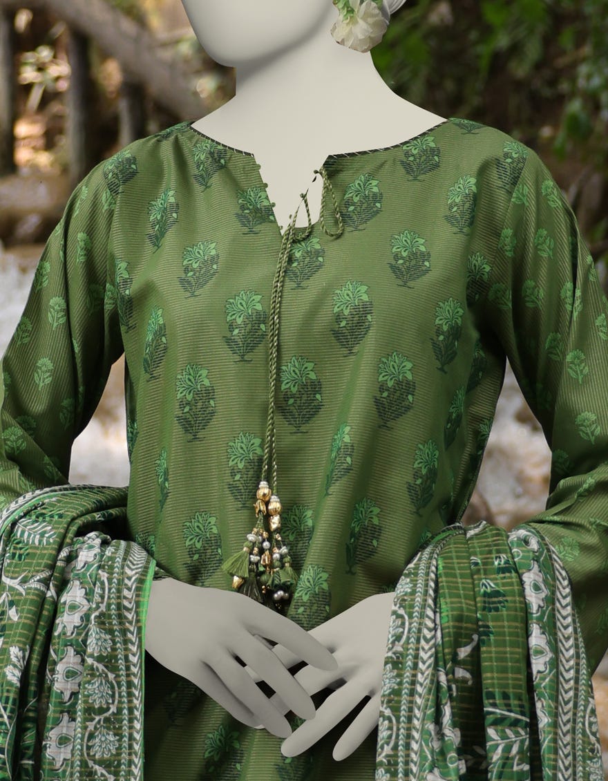 GREEN ZARI TAR LAWN PRINTED UNSTITCHED 3PC | JLAWN-S-25-813