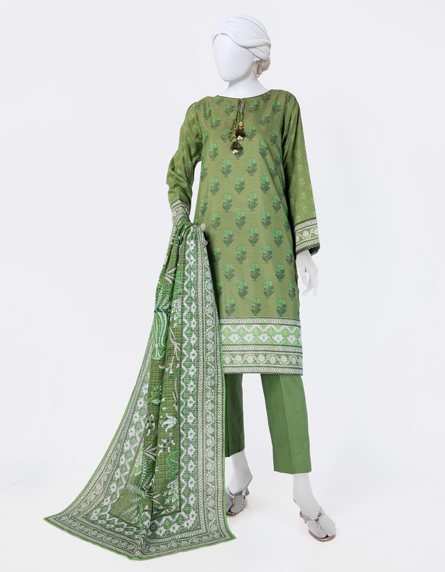 GREEN LAWN PRINTED 3PC STITCHED | JLAWN-S-25-813