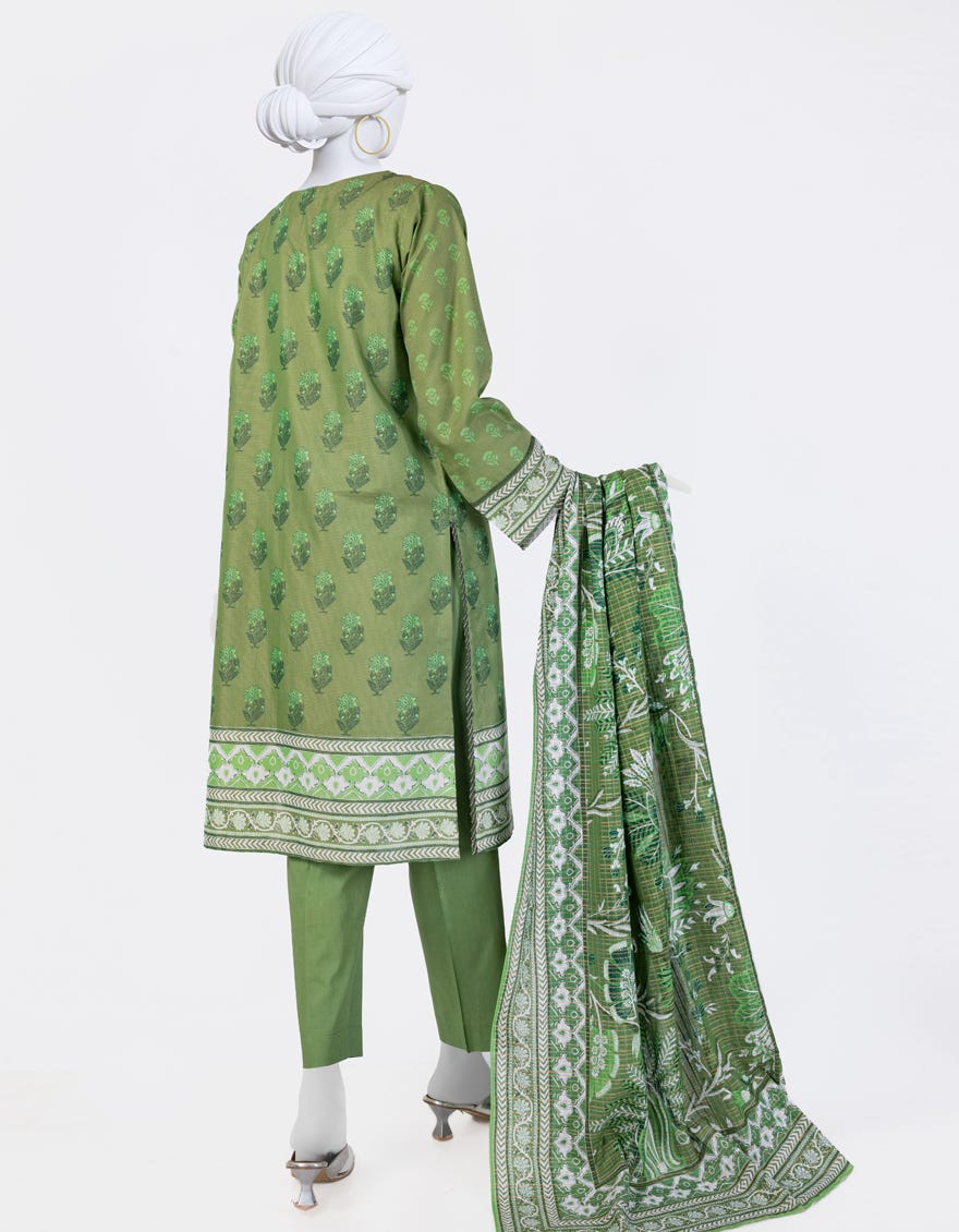 GREEN LAWN PRINTED 3PC STITCHED | JLAWN-S-25-813