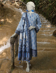BLUE ZARI TAR LAWN PRINTED UNSTITCHED 3PC | JLAWN-S-25-814