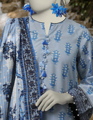 BLUE ZARI TAR LAWN PRINTED UNSTITCHED 3PC | JLAWN-S-25-814