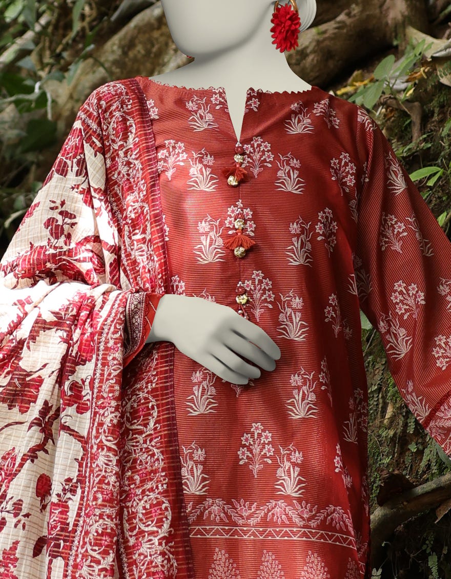 BROWN ZARI TAR LAWN PRINTED UNSTITCHED 3PC | JLAWN-S-25-816