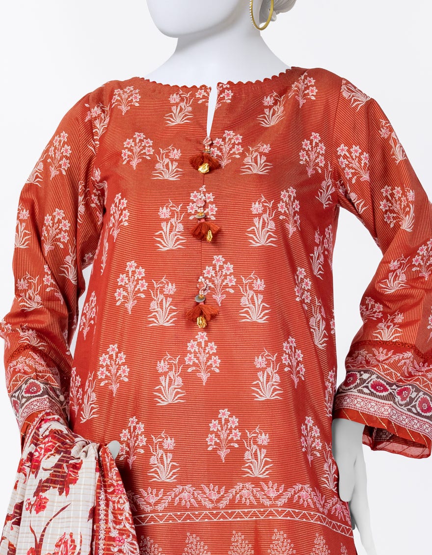 BROWN LAWN PRINTED 3PC STITCHED | JLAWN-S-25-816