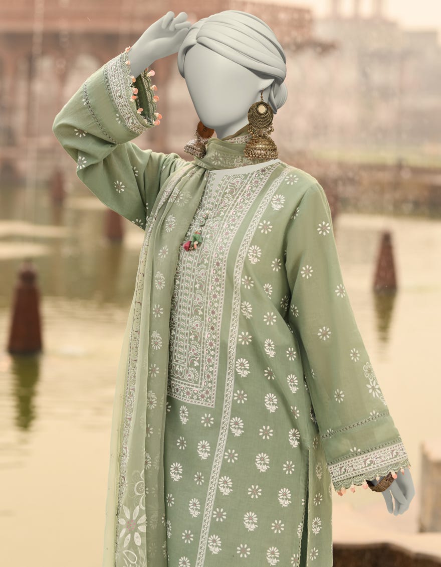 GREEN LAWN PRINTED UNSTITCHED 3PC | JLAWN-S-25-817