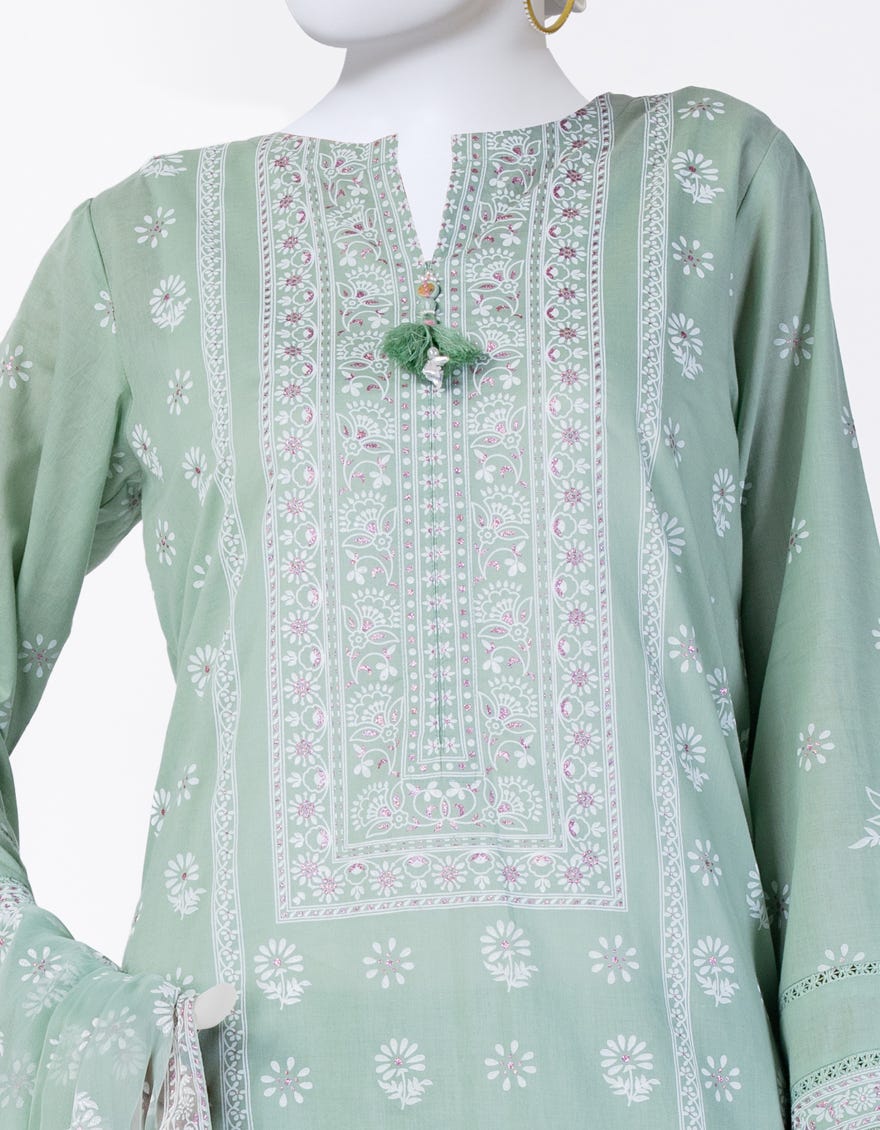 GREEN LAWN PRINTED 3PC STITCHED | JLAWN-S-25-817