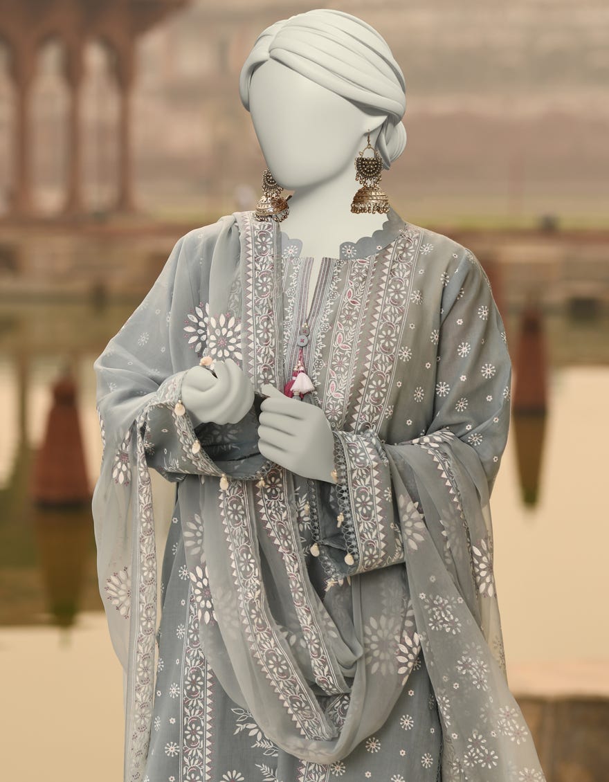 GREY LAWN PRINTED UNSTITCHED 3PC | JLAWN-S-25-818