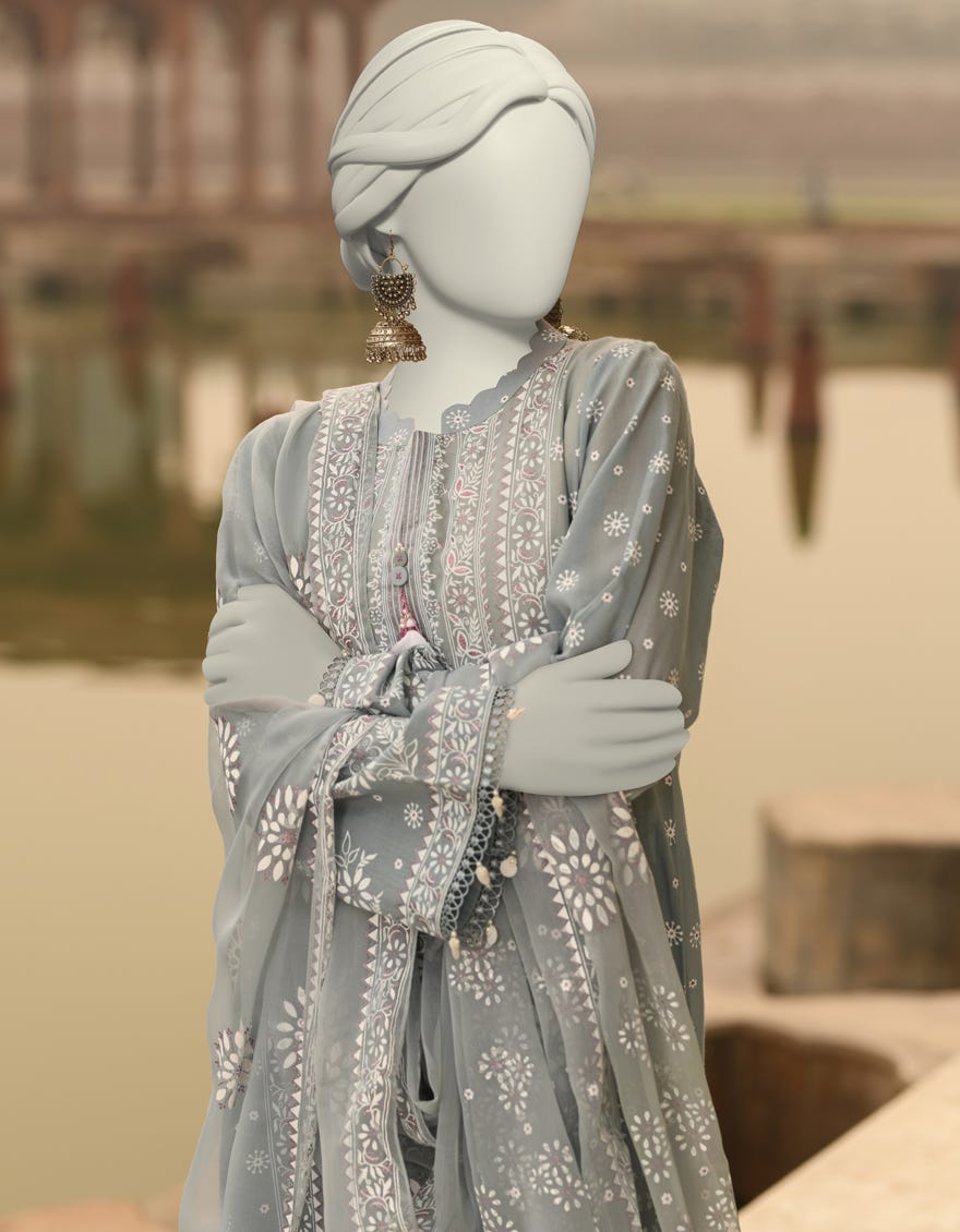 GREY LAWN PRINTED UNSTITCHED 3PC | JLAWN-S-25-818