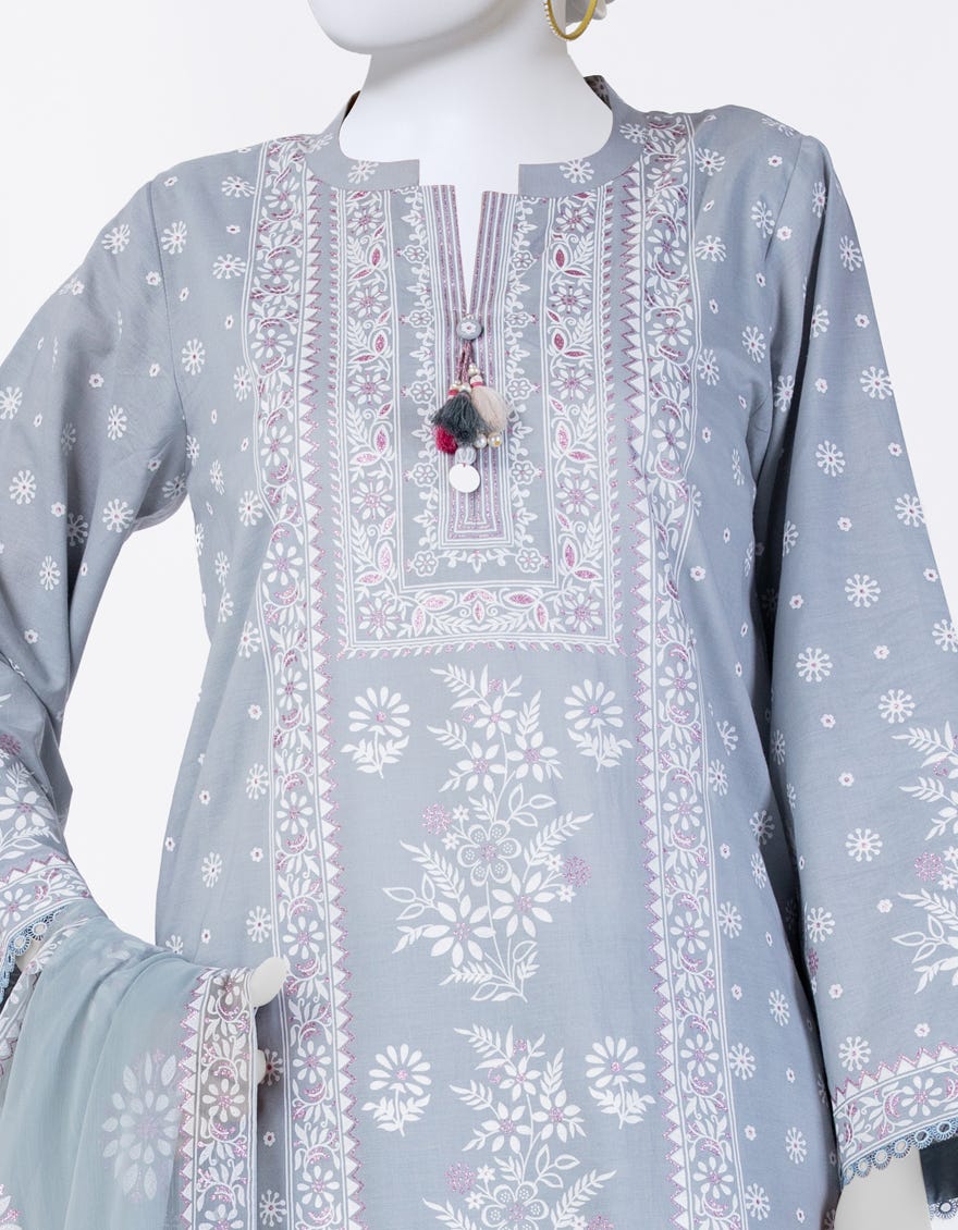 GREY LAWN PRINTED 3PC STITCHED | JLAWN-S-25-818