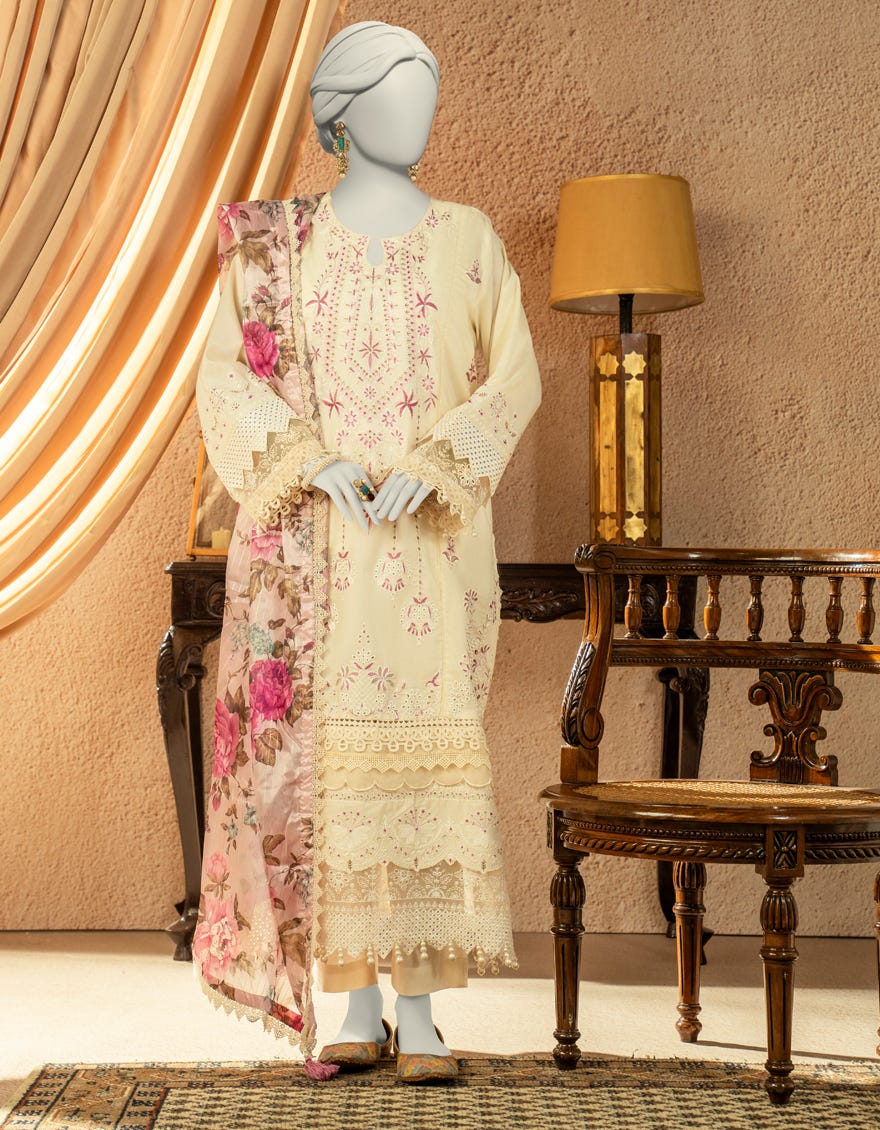 BEIGE LAWN EMBROIDERED 3PC STITCHED | JLAWN-S-25-821