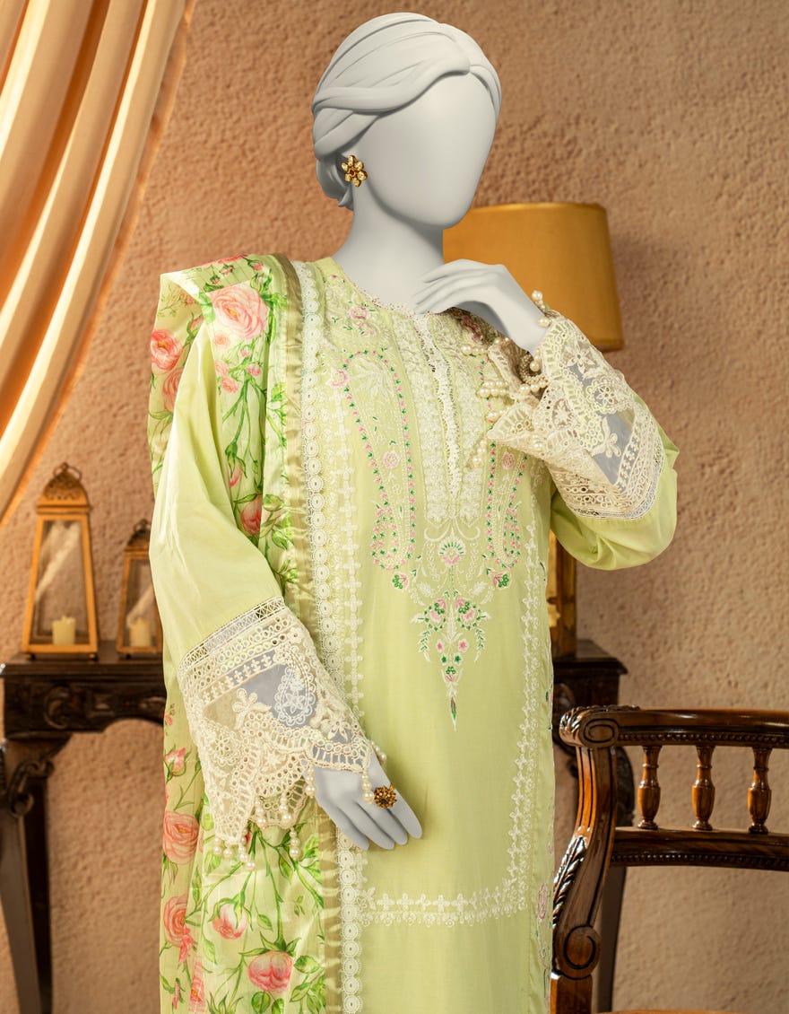 GREEN LAWN EMBROIDERED UNSTITCHED 3PC | JLAWN-S-25-825