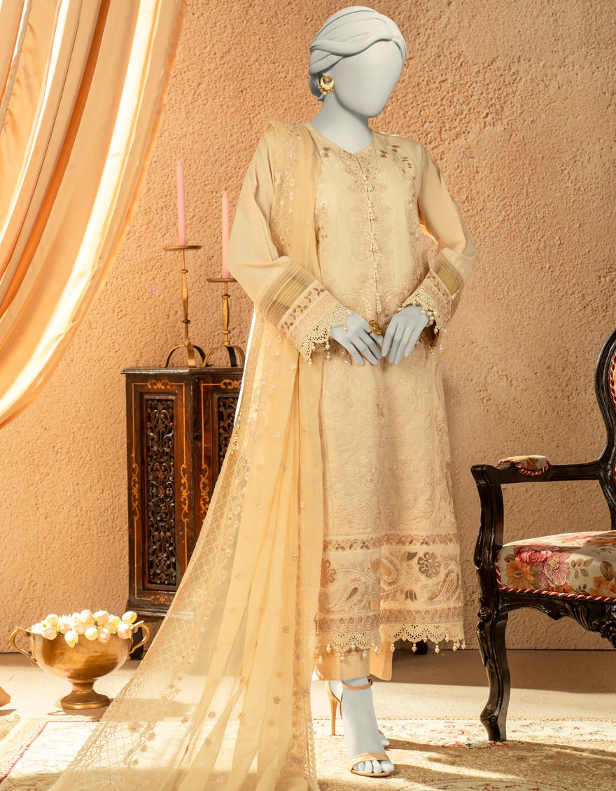 BEIGE LAWN EMBROIDERED 3PC STITCHED | JLAWN-S-25-829