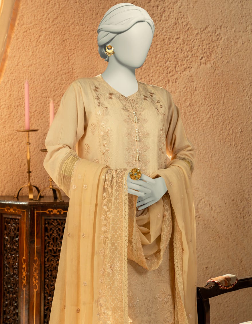 BEIGE LAWN EMBROIDERED UNSTITCHED 3PC | JLAWN-S-25-829