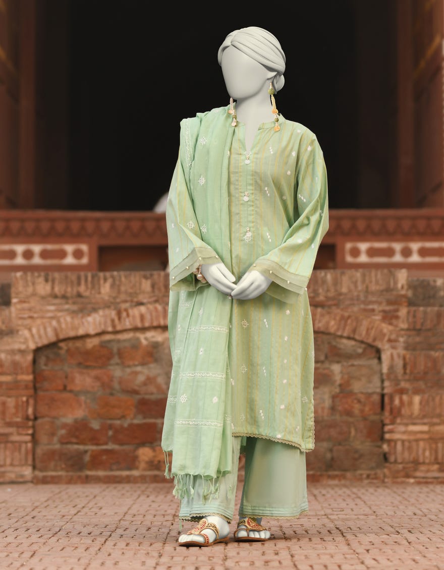 GREEN LAWN EMBROIDERED 3PC STITCHED | JLAWN-S-25-833