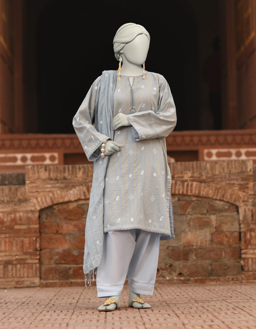 BLUE DORIA EMBROIDERED UNSTITCHED 3PC | JLAWN-S-25-834