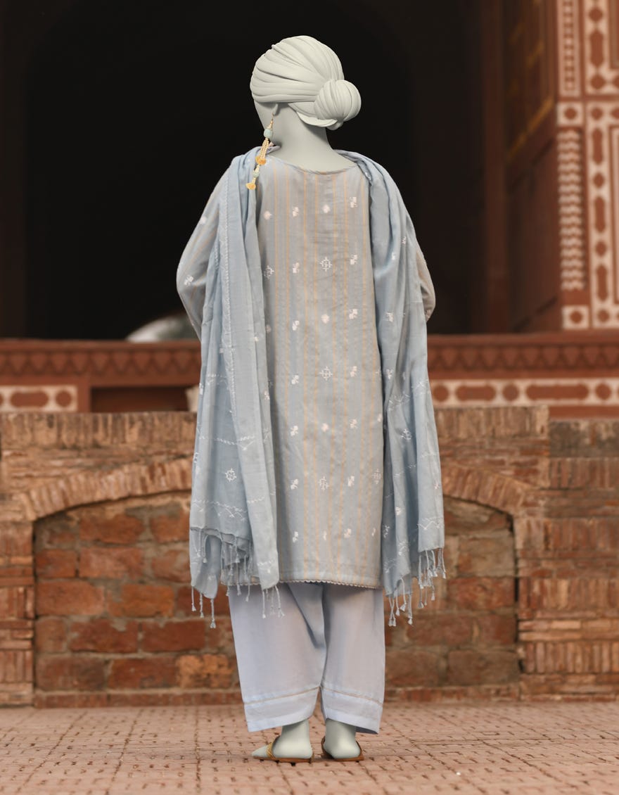 BLUE DORIA EMBROIDERED UNSTITCHED 3PC | JLAWN-S-25-834