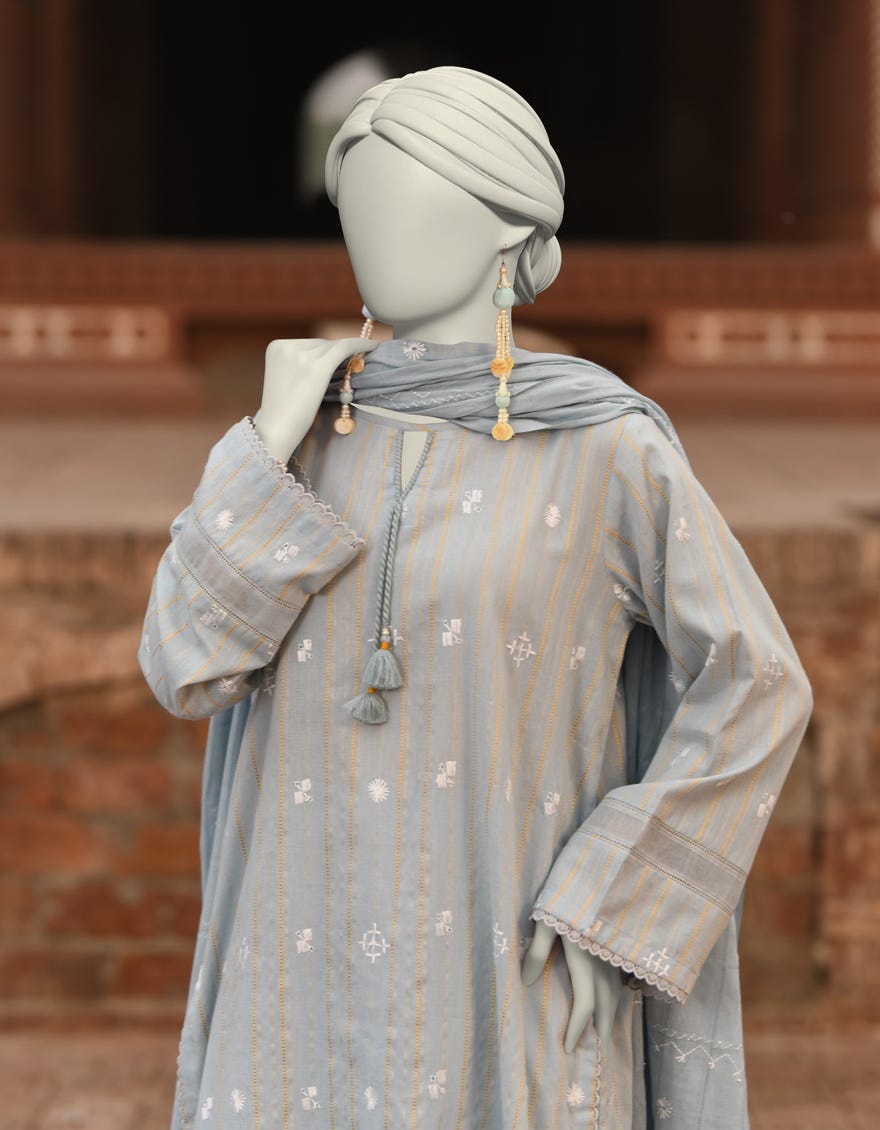 BLUE LAWN EMBROIDERED 3PC STITCHED | JLAWN-S-25-834
