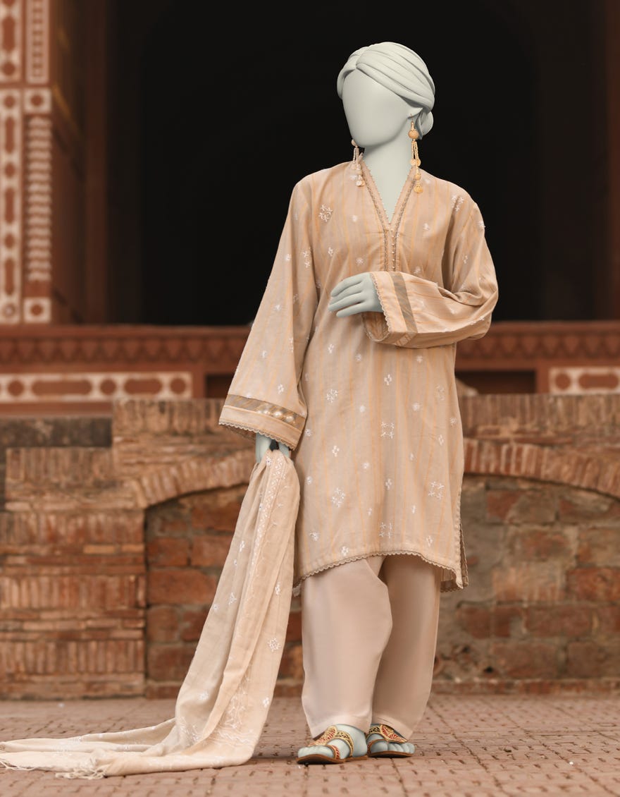 BEIGE LAWN EMBROIDERED 3PC STITCHED | JLAWN-S-25-835