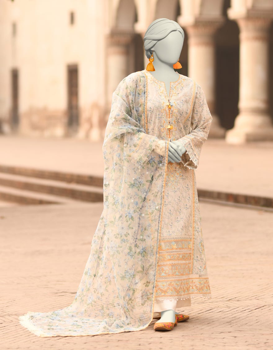 OFF WHITE LAWN EMBROIDERED 3PC STITCHED | JLAWN-S-25-837