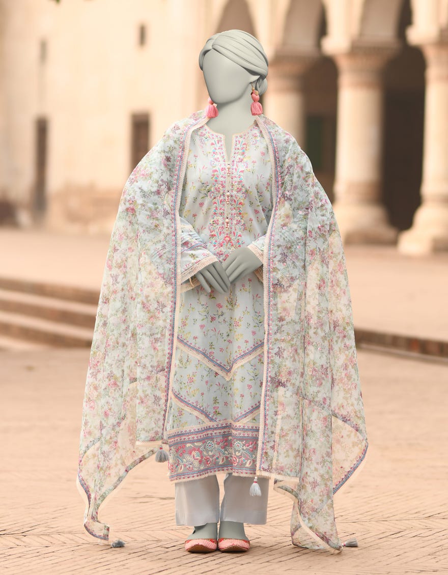 BLUE LAWN EMBROIDERED 3PC STITCHED | JLAWN-S-25-838