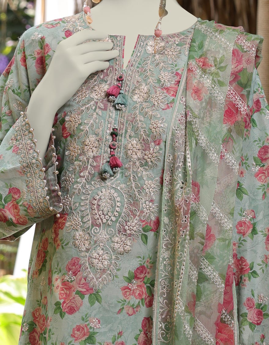 GREEN LAWN EMBROIDERED UNSTITCHED 3PC | JLAWN-S-25-843