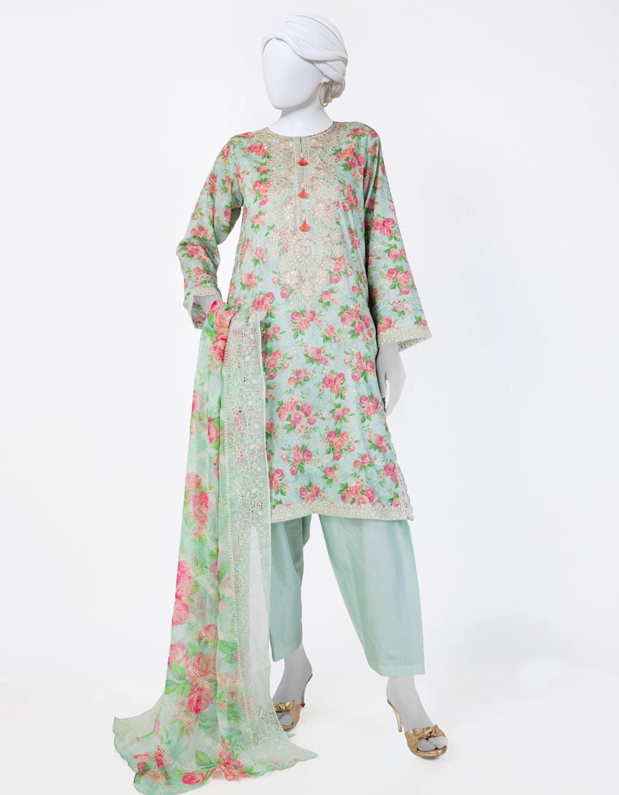 GREEN LAWN EMBROIDERED 3PC STITCHED | JLAWN-S-25-843