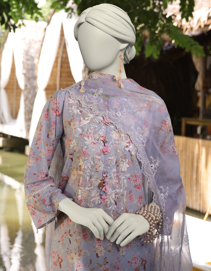 BLUE LAWN EMBROIDERED UNSTITCHED 3PC | JLAWN-S-25-844