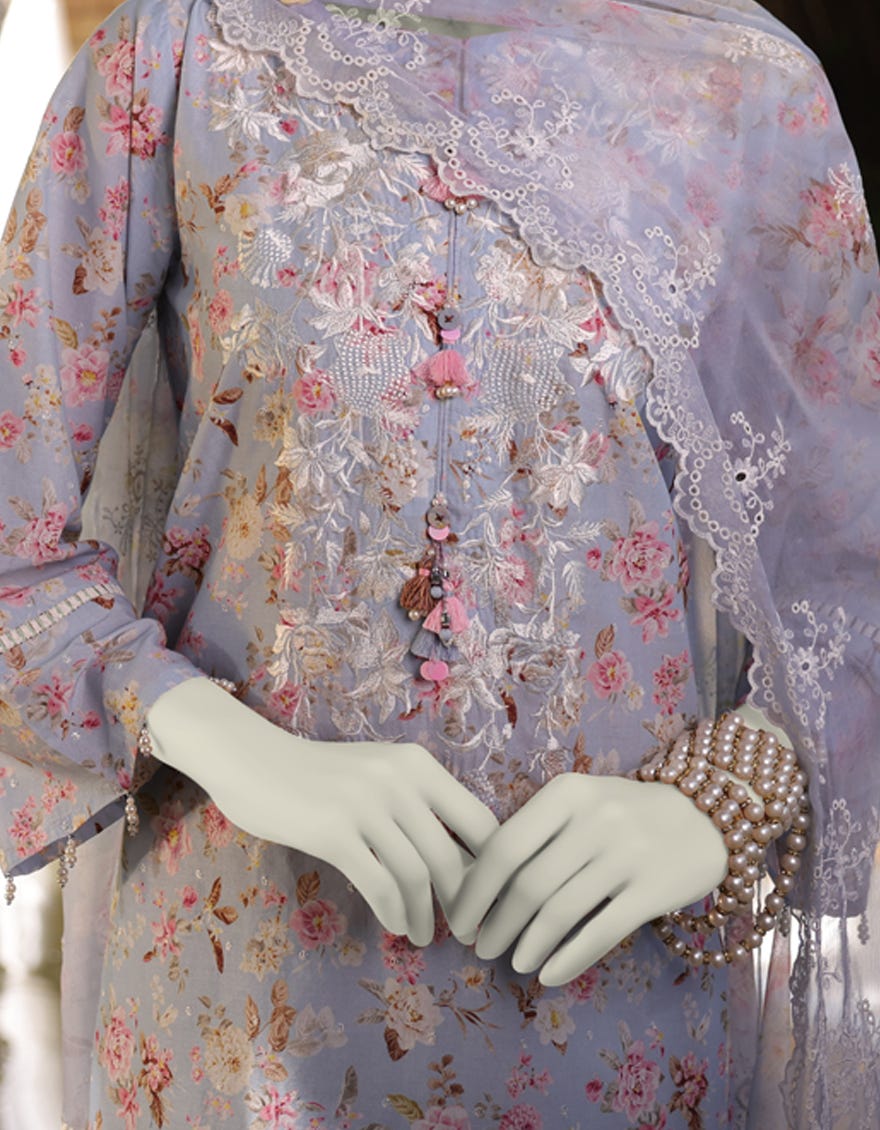 BLUE LAWN EMBROIDERED UNSTITCHED 3PC | JLAWN-S-25-844