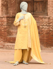 YELLOW JACQUARD DYED UNSTITCHED 3PC | JLAWN-S-25-847