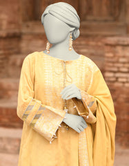 YELLOW JACQUARD DYED UNSTITCHED 3PC | JLAWN-S-25-847